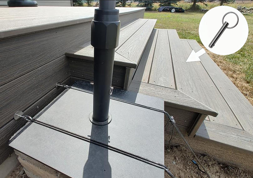 These innovative ball-locking pins allow for quick height adjustment with a simple pull, eliminating the need for cumbersome knobs and loose fittings. Even in windy conditions, their robust locking system prevents the umbrella from swaying, ensuring your
